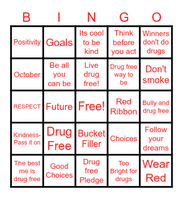Red Ribbon Week Bingo Card