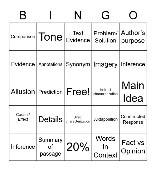 FOE Mid Term Study Guide Bingo Card