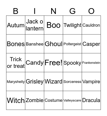 Halloween Gracie Bingo Card