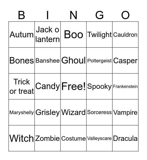 Halloween Gracie Bingo Card