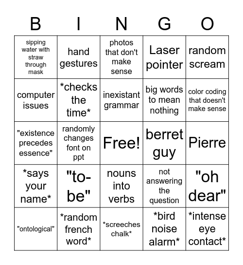 PHIL 387 Bingo Card