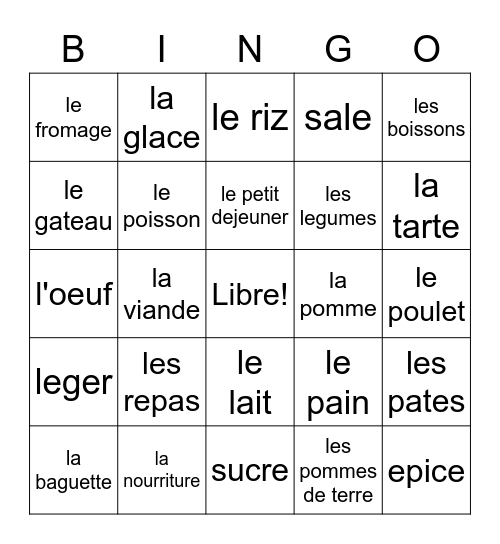 French II - RT - Unit 2 Bingo Card