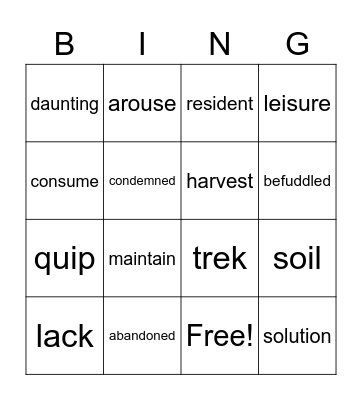 A Food Desert Bingo Card