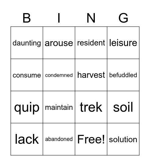 A Food Desert Bingo Card