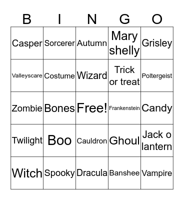 Halloween carsen Bingo Card
