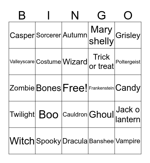 Halloween carsen Bingo Card