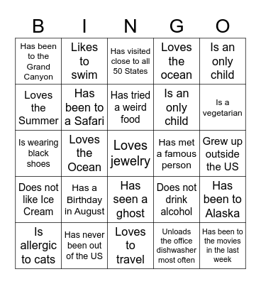 Icebreaker Bingo Card