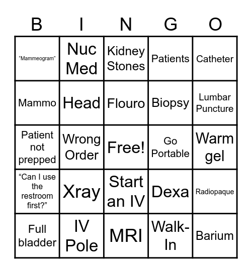 Radiology Bingo Card