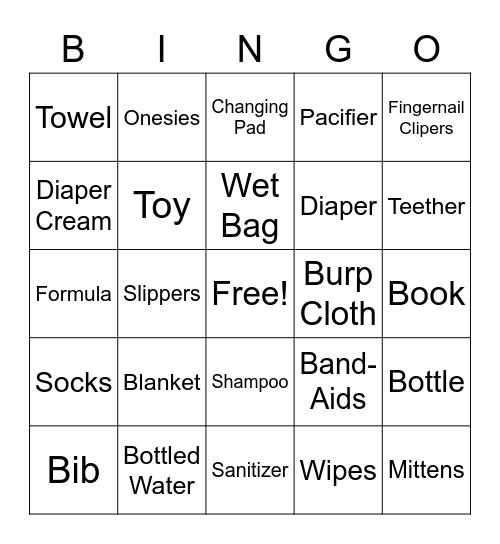 Diaper Bag Bingo Card