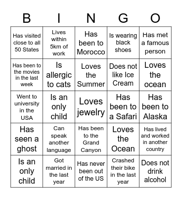 Icebreaker Bingo Card