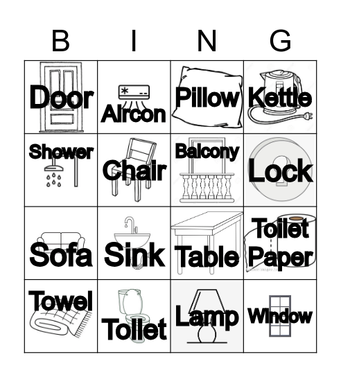 Room Vocab Bingo Card