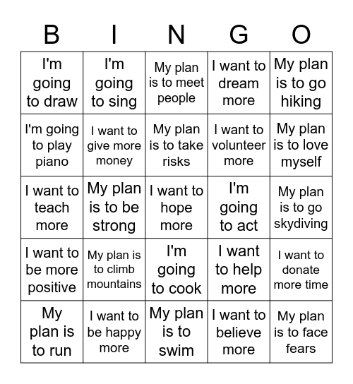 Personalidades y Metas (Goals) Bingo Card