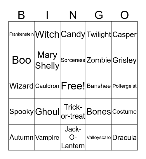 Halloween Madi Vance Bingo Card