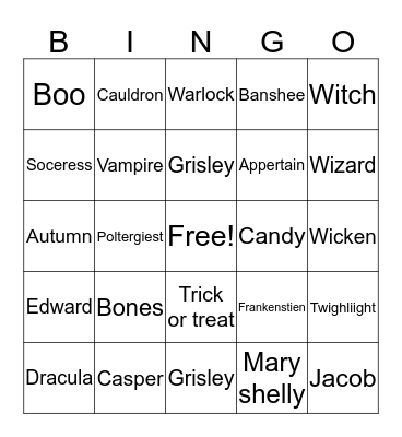 Halloween Bingo Card