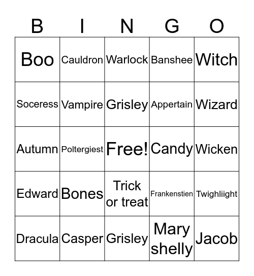 Halloween Bingo Card