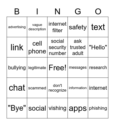 Phone & Internet Safety Bingo Card