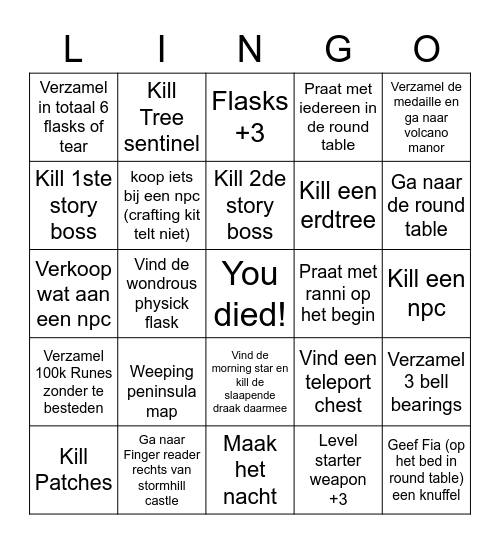 Elden Ring Bingo Card