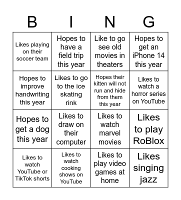 About Us Bingo Card