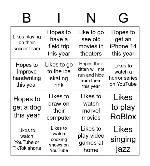 About Us Bingo Card
