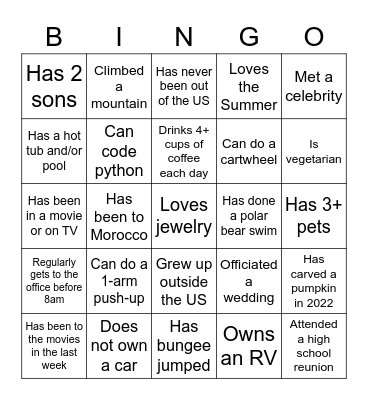 Icebreaker Bingo Card