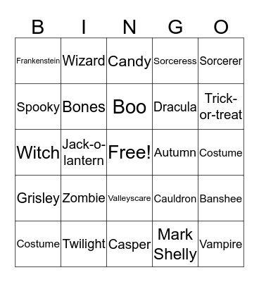 Halloween Colin Tushie  Bingo Card