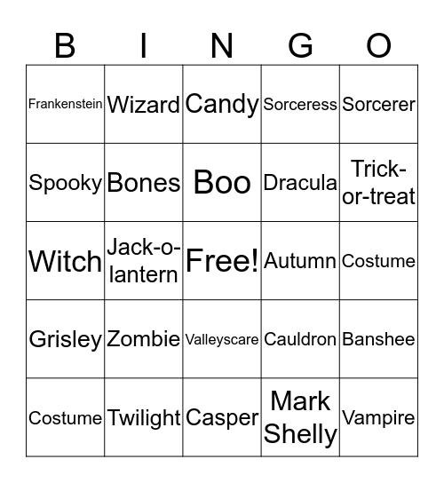 Halloween Colin Tushie  Bingo Card