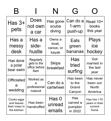 Icebreaker Bingo Card