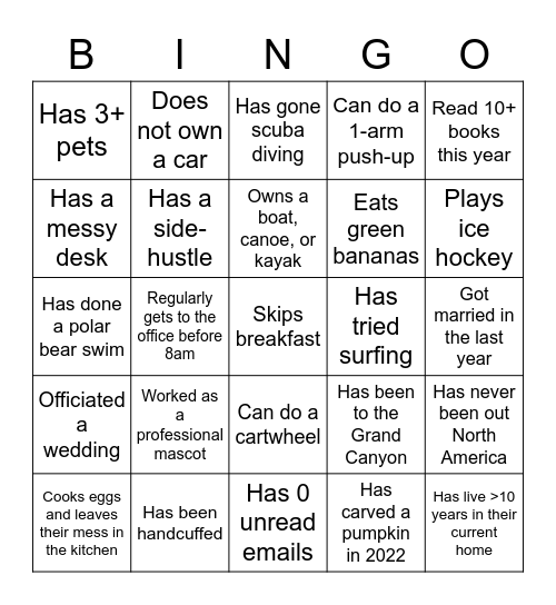 Icebreaker Bingo Card
