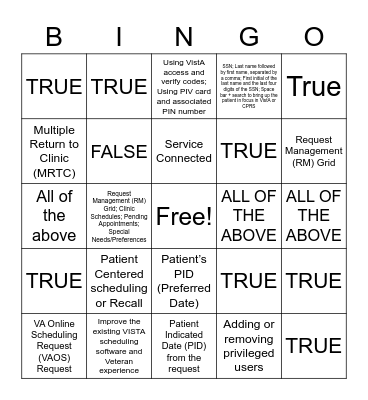 VSE Bingo Card