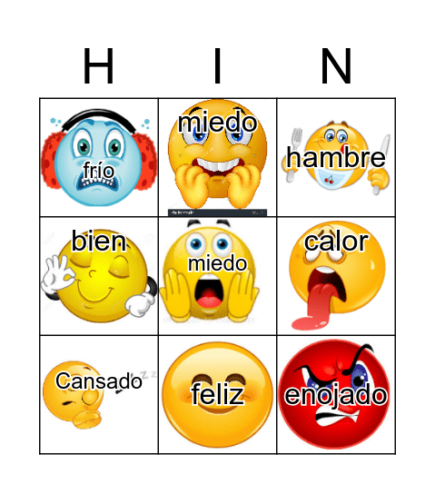 Feelings Bingo Card