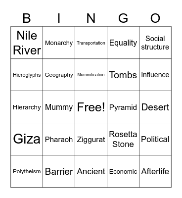 Ancient Egypt Vocab Bingo Card