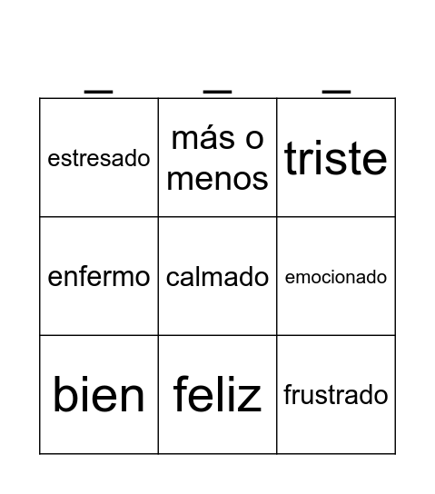 ESTOY Bingo Card