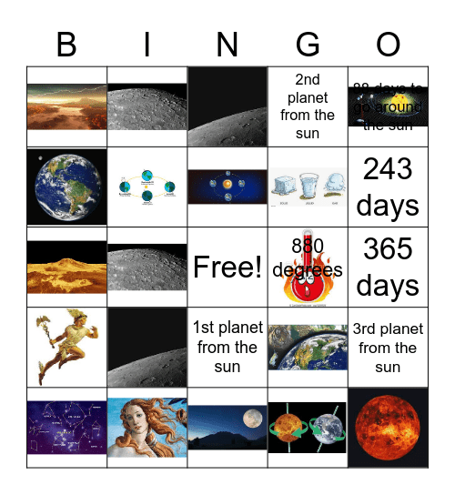 Mercury, Venus, Earth Bingo Card