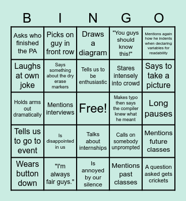 Andy Bingo Card