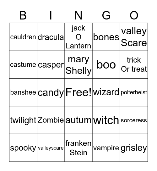 Halloween lucas Bingo Card