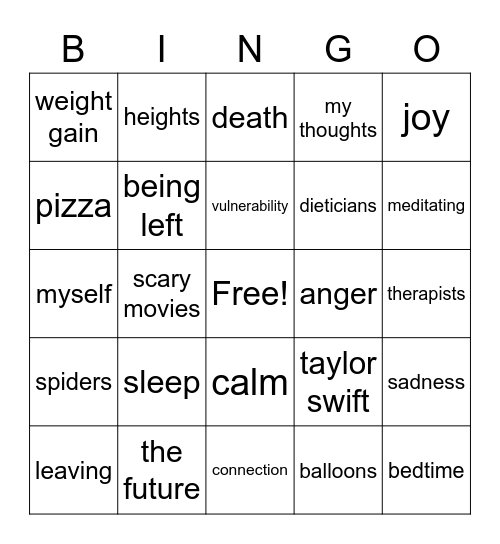 fears Bingo Card