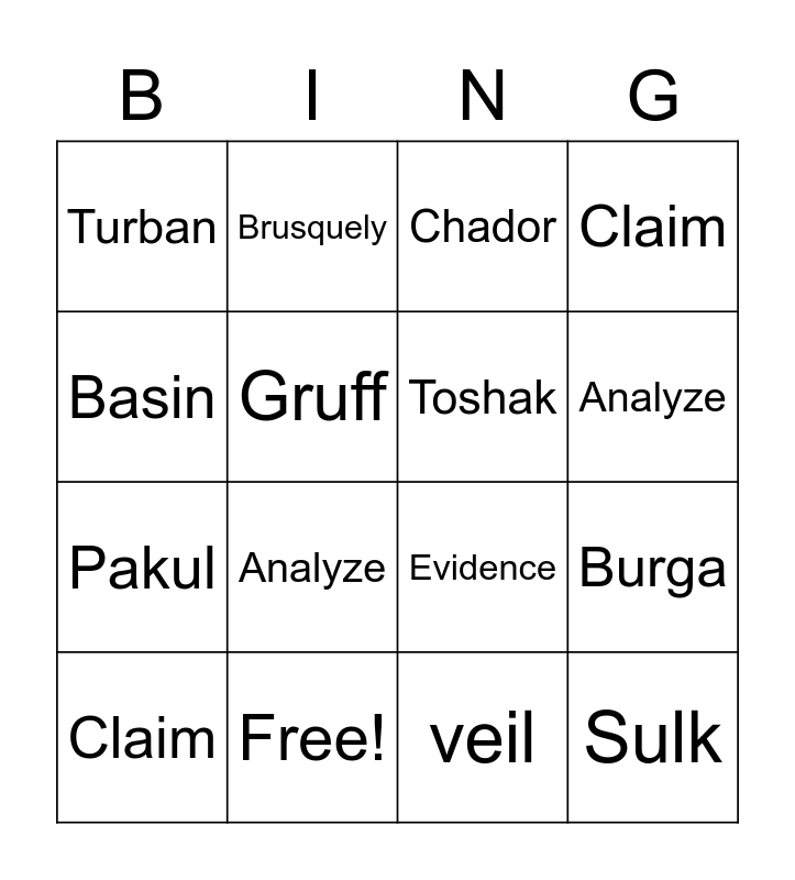 Chapters 46 Breadwinner Vocab Bingo Card