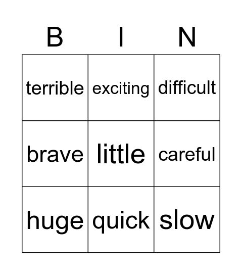 ADJECTIVES Bingo Card
