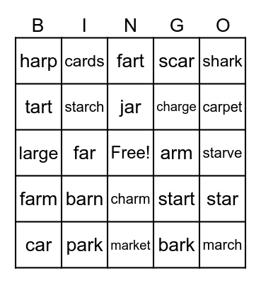Star Sound Spelling Bingo Card