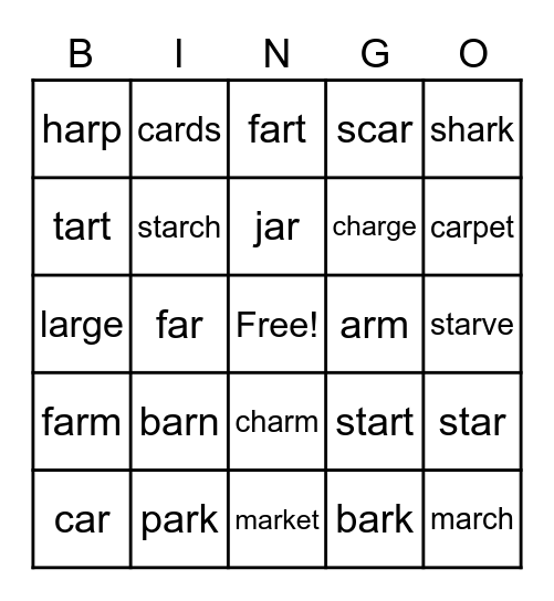 Star Sound Spelling Bingo Card