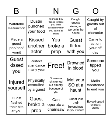 Haunted House Actor Bingo Card