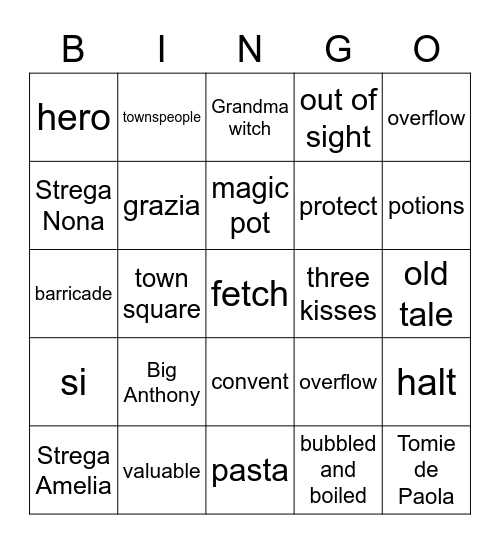 Strega Nona Bingo Card
