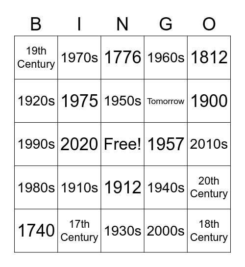 What was the year?? Bingo Card