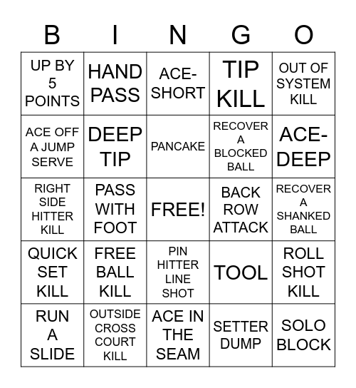 Volleyball BINGO Card