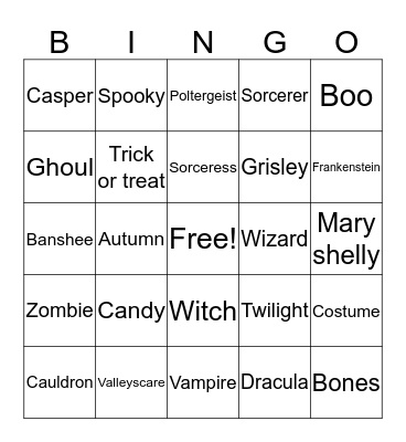 Halloween Emma Bingo Card