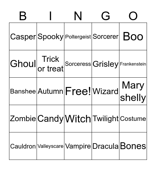 Halloween Emma Bingo Card