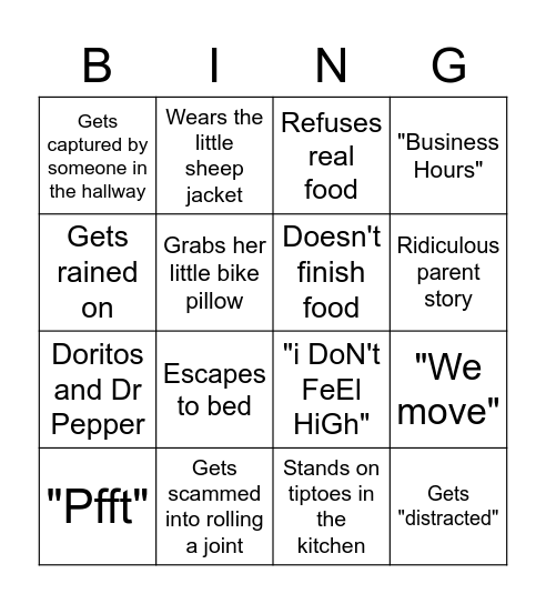 Audrey's Bingo Card