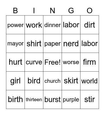 Shirt Sound Spelling Bingo Card