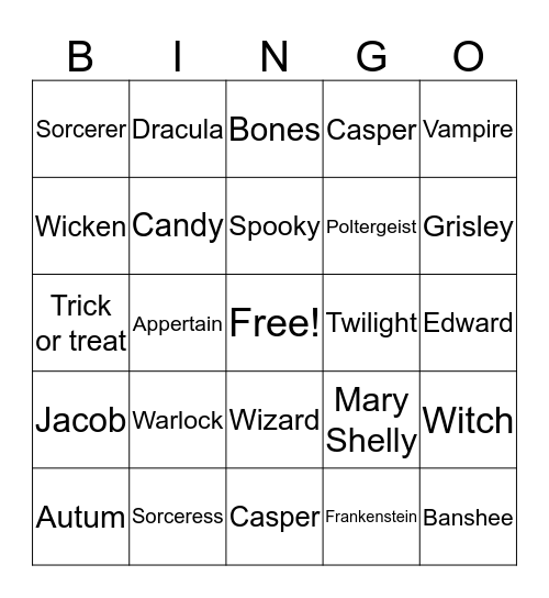 Halloween- Sydney Bingo Card