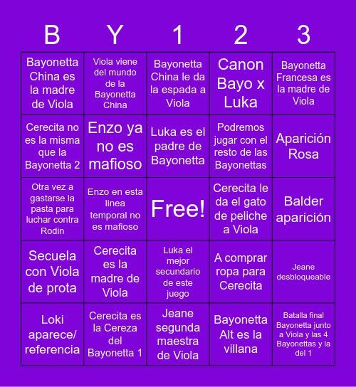 Bayonetta 3 Bingo Card